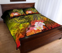American Samoa Polynesian Custom Personalised Quilt Bed Set - Humpback Whale with Tropical Flowers - Polynesian Pride