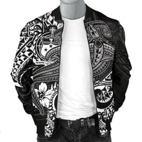 Samoa Men's Bomber Jacket - White Shark Polynesian Tattoo - Polynesian Pride