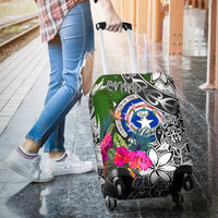 Northern Mariana Islands Luggage Covers White - Turtle Plumeria Banana Leaf - Polynesian Pride