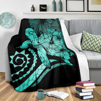 Hawaii Turtle Hibiscus Polynesian Vintage Premium Blanket - Turquoise - Polynesian Pride