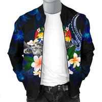 Tonga Polynesian Men's Bomber Jacket - Turtle With Plumeria Flowers - Polynesian Pride