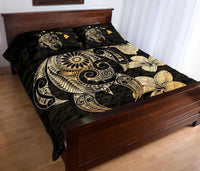 Hibiscus Plumeria Mix Polynesian Gold Turtle Quilt Bed Set - Polynesian Pride