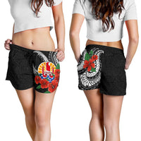 Tahiti Polynesian Women Shorts - Hibiscus Coat of Arm Black - Polynesian Pride
