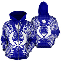 Pohnpei Polynesian All Over Zip up Hoodie Map Blue Unisex Blue - Polynesian Pride