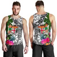 Fiji Men's Tank Top White - Turtle Plumeria Banana Leaf Crest - Polynesian Pride