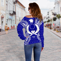 Pohnpei Polynesian Shoulder Sweater Map Blue - Polynesian Pride