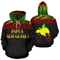 Papua New Guinea Polynesian ll Over Hoodie Reggae Horizontal Unisex Black - Polynesian Pride