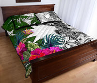 Nauru Quilt Bed Set White - Turtle Plumeria Banana Leaf - Polynesian Pride