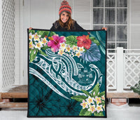 Fiji Polynesian Premium Quilt - Summer Plumeria (Turquoise) - Polynesian Pride