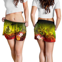 Vanuatu Custom Personalised Women's Short - Humpback Whale with Tropical Flowers (Yellow) - Polynesian Pride