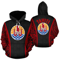 Tahitian Hoodie Tahiti Coat of Arms Polynesian Tattoo Black Unisex White - Polynesian Pride
