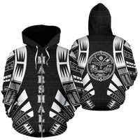 Marshall Islands All Over Zip up Hoodie Black Tattoo Style Unisex Black - Polynesian Pride