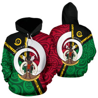 Vanuatu All Over Hoodie Vanuatu Flag Coat of Arms Design Unisex Green - Polynesian Pride