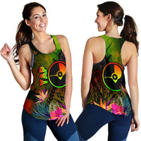 YAP Polynesian Women's Racerback Tank - Hibiscus and Banana Leaves - Polynesian Pride