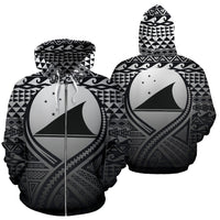 Tokelau All Over Zip up Hoodie Lift up Black Unisex Black - Polynesian Pride