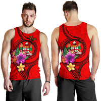 Fiji Polynesian Men's Tank Top - Floral With Seal Red - Polynesian Pride