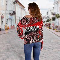 Tonga Off Shoulder Sweater Polynesian Tattoo Tongan Tapa - Polynesian Pride