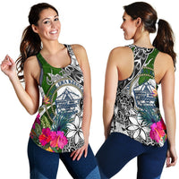 Palau Custom Personalised Women's Racerback Tank White - Turtle Plumeria Banana Leaf Crest - Polynesian Pride