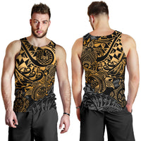 Tahiti Polynesian Men Tank Top - Gold Turtle Hibiscus Flowing - Polynesian Pride