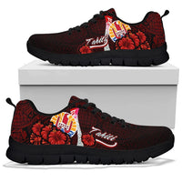 Tahiti Polynesian Sneakers - Coat Of Arm With Hibiscus - Polynesian Pride