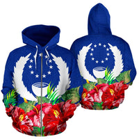 Pohnpei Polynesian Zip Hoodie Flag Hibiscus Unisex Blue - Polynesian Pride