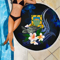 Tuvalu Polynesian Beach Blanket - Turtle With Plumeria Flowers - Polynesian Pride