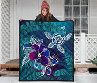 Hawaii Premium Quilt - Hawaii Turtle Flowers And Palms Retro - Polynesian Pride