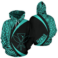 Polynesian Kanaka Maoli Map of Hawaii Hoodie Turquoise Circle Style Unisex Turquoise - Polynesian Pride
