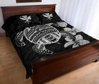 Hawaiian Kanaka Hibiscus Plumeria Mix Polynesian Turtle Quilt Bed Set Gray AH - Polynesian Pride