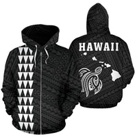 Polynesian Kakau Turtle Map of Hawaii Zip Hoodie White Unisex White - Polynesian Pride
