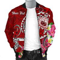 Samoa Custom Personalised Men's Bomber Jacket - Turtle Plumeria (Red) - Polynesian Pride