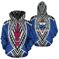 Samoa Hoodie Samoa Coat of Arms Polynesian Tattoo Sport Style Blue Unisex Black - Polynesian Pride