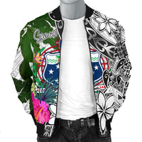 Samoa Men's Bomber Jacket White - Turtle Plumeria Banana Leaf - Polynesian Pride