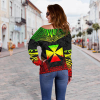 Wallis And Futuna Polynesian Chief Women's Off Shoulder Sweater - Reggae Version - Polynesian Pride