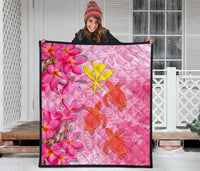 Hawaii Premium Quilt - Polynesian Pink Plumeria Turtle - Polynesian Pride