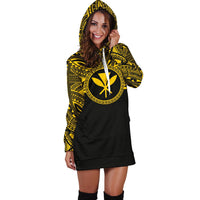 Kanaka Maoli Women Hoodie Dress - Kanaka Maoli Coat Of Arms Polynesian Gold Black - Polynesian Pride
