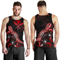 Hawaii Men Tank Top - Turtle With Blooming Hibiscus Red - Polynesian Pride