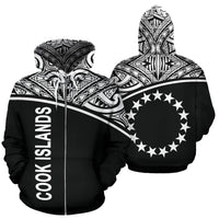 Cook Islands Polynesian Zip up Hoodie Curve Black Unisex Black - Polynesian Pride