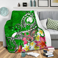 Pohnpei Premium Blanket - Turtle Plumeria (Green) - Polynesian Pride