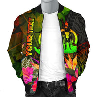 Vanuatu Polynesian Personalised Men's Bomber Jacket - Hibiscus and Banana Leaves - Polynesian Pride