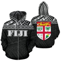 Fiji All Over Zip up Hoodie Polynesian Black Version Unisex White - Polynesian Pride