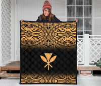 Hawaii Premium Quilt - Gold Kanaka Maoli Polynesian Tattoo & Black Frog - Polynesian Pride