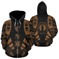 CNMI All Over Zip up Hoodie Brown Tattoo Style Unisex Black - Polynesian Pride