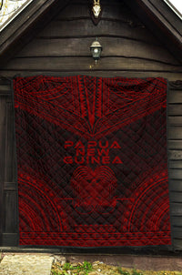 Papua New Guinea Premium Quilt - Papua New Guinea Coat Of Arms Polynesian Chief Dark Red Version - Polynesian Pride