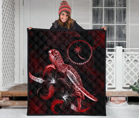 Chuuk Polynesian Premium Quilt - Turtle With Blooming Hibiscus Red - Polynesian Pride