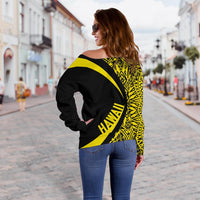 Kanaka Hawaii Map Yellow Polynesian Off Shoulder Sweater - Circle Style - Polynesian Pride
