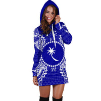 Chuuk Polynesian Hoodie Dress Map Blue - Polynesian Pride