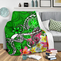 Hawaii Premium Blanket - Turtle Plumeria Polynesian Tattoo Green Color - Polynesian Pride