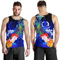 Vanuatu Custom Personalised Men's Tank Top - Humpback Whale with Tropical Flowers (Blue) - Polynesian Pride