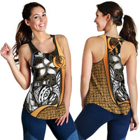 Pohnpei Micronesia Women's Racerback Tank Gold - Turtle With Hook Gold - Polynesian Pride